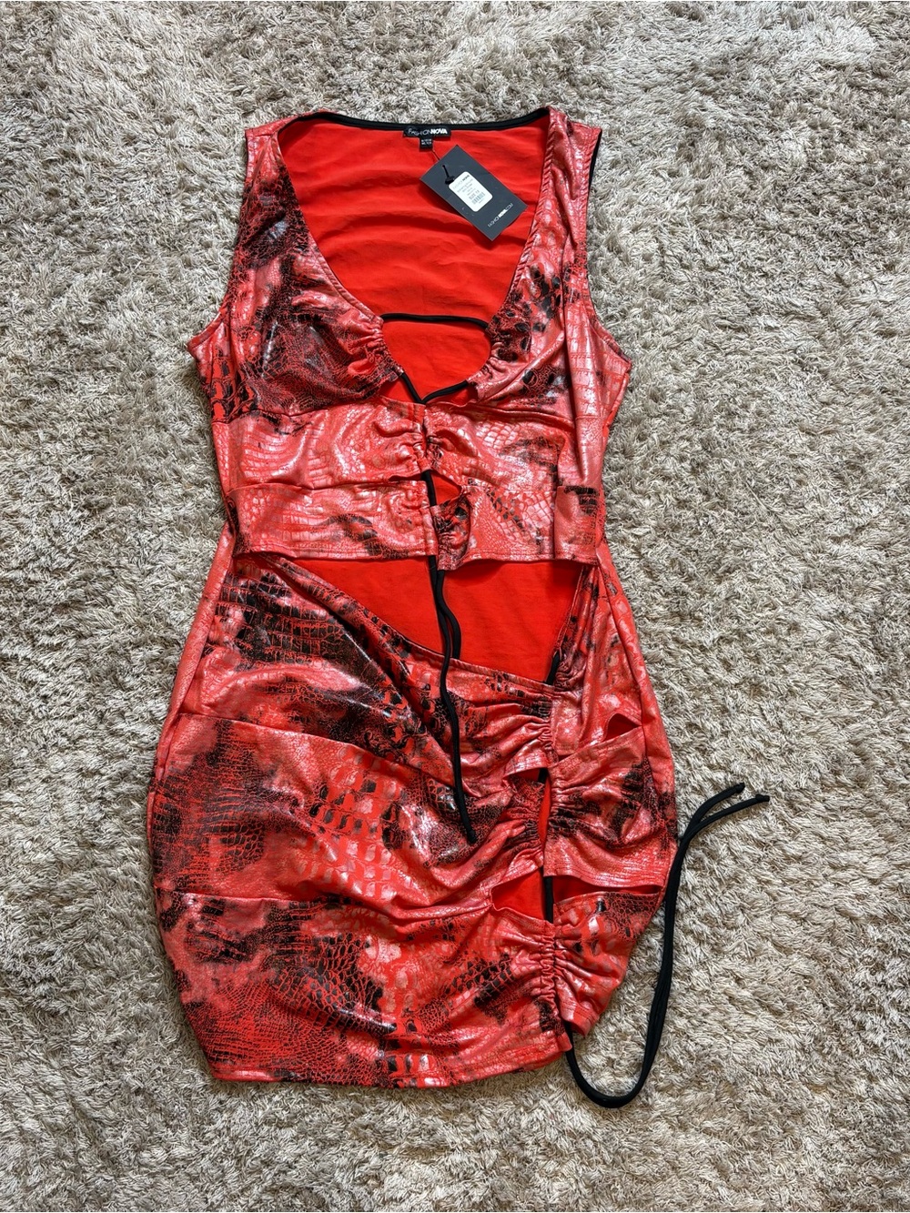 Fashion Nova Red & Black Snake-Print Bodycon Dress size 1X new